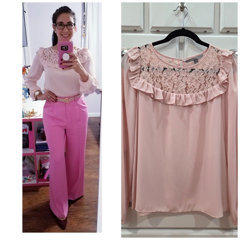 Valerie Stevens Blush Pink Long-Sleeve Lace Blouse